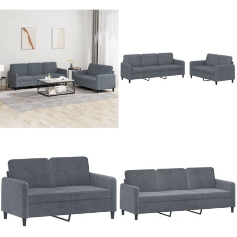 Set di Divani 2 pz Grigio Scuro in Velluto - Divano a 3 posti - Divano in velluto