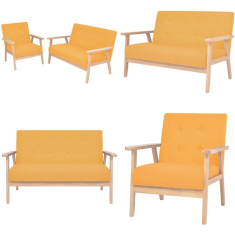 Set di Divani 2 pz in Tessuto Giallo - Divano giallo - Poltrona e divano