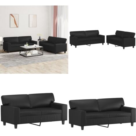 Set di Divani 2 pz Nero in Similpelle - Divano in similpelle - Divano nero