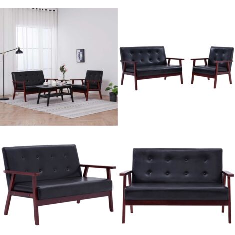 Set di Divani 2 pz Nero in Similpelle - Poltrona - Set di divani