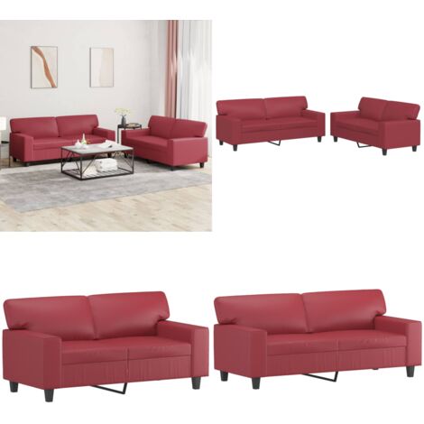 Set di Divani 2 pz Rosso Vino in Similpelle - Divano in similpelle - Divano rossocinabro