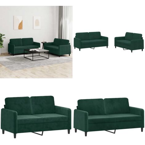 Set di Divani 2 pz Verde Scuro in Velluto - Divano in velluto - Divano verde scuro