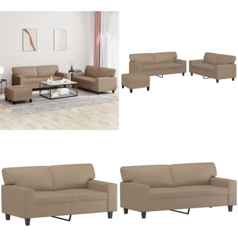 Set di Divani 3 pz Cappuccino in Similpelle - Divano in similpelle - Divano cappuccino