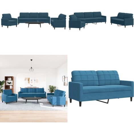 Set di Divani 3 pz con Cuscini Blu in Velluto - Divano a 3 posti - Divano con cuscini