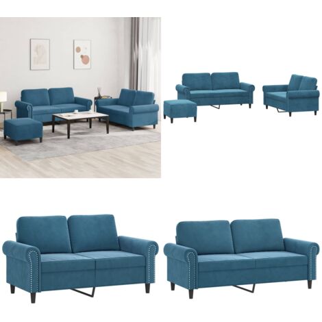 Set di Divani 3 pz con Cuscini Blu in Velluto - Divano in velluto - Cuscini per divano