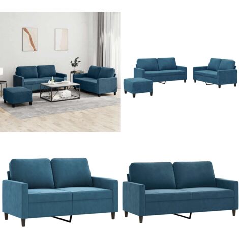 Set di Divani 3 pz con Cuscini Blu in Velluto - Divano in velluto - Divano con cuscini