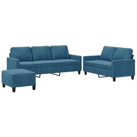 Set di Divani 3 pz con Cuscini Blu in Velluto vidaXL