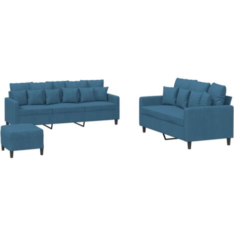 Set di Divani 3 pz con Cuscini Blu in Velluto vidaXL
