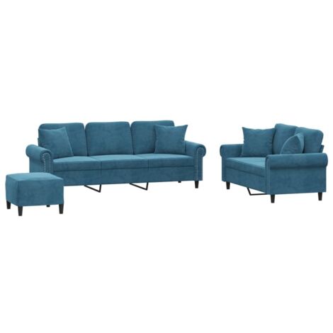 Set di Divani 3 pz con Cuscini Blu in Velluto vidaXL