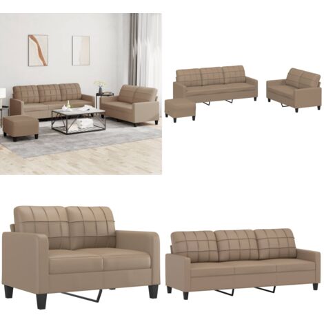 Set di Divani 3 pz con Cuscini cappuccino in Similpelle - Divano a 3 posti - Cuscini