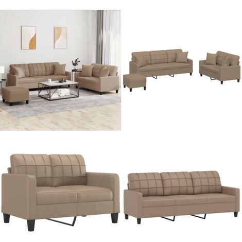 Set di Divani 3 pz con Cuscini Cappuccino in Similpelle - Divano a 3 posti - Cuscini per divano