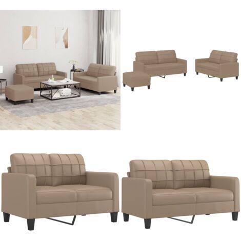 Set di Divani 3 pz con Cuscini cappuccino in Similpelle - Divano a due posti - Divano con cuscini