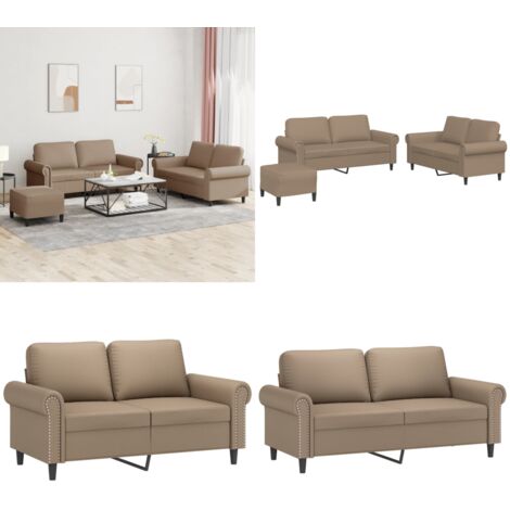 Set di Divani 3 pz con Cuscini cappuccino in Similpelle - Divano con cuscini - Similpelle