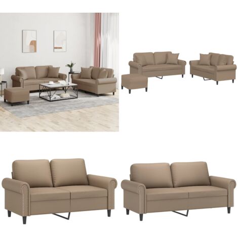 Set di Divani 3 pz con Cuscini Cappuccino in Similpelle - Divano con cuscini - Similpelle