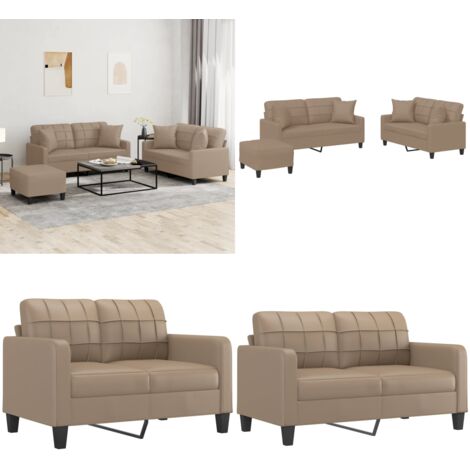 Set di Divani 3 pz con Cuscini Cappuccino in Similpelle - Divano con cuscini - Similpelle