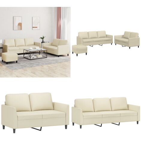 Set di Divani 3 pz con Cuscini crema in Similpelle - Divano a 2 posti - Cuscini