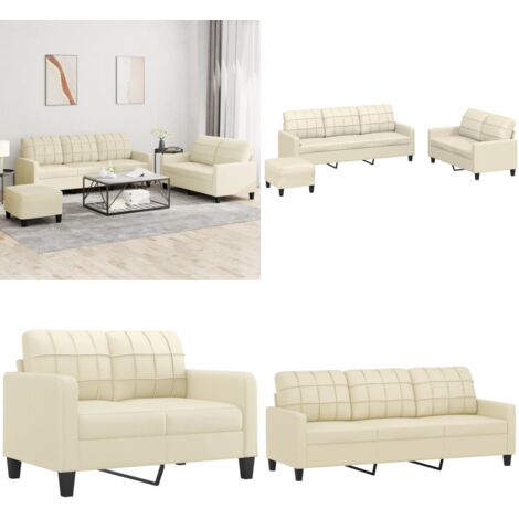 Set di Divani 3 pz con Cuscini crema in Similpelle - Divano a 3 posti - Cuscini