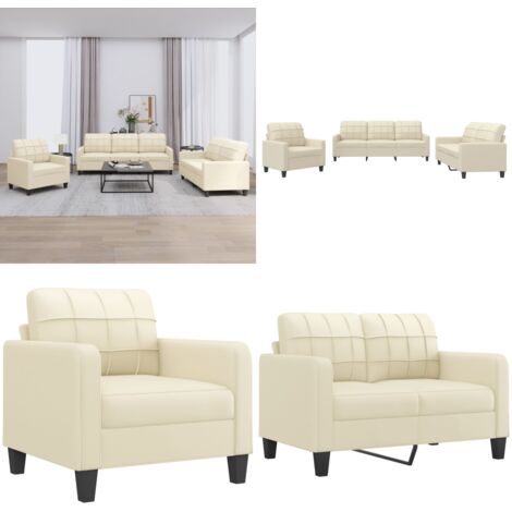 Set di Divani 3 pz con Cuscini crema in Similpelle - Divano a 3 posti - Divano con cuscini
