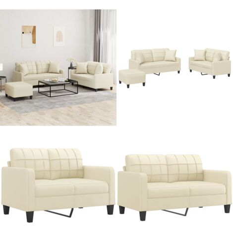Set di Divani 3 pz con Cuscini Crema in Similpelle - Divano con cuscini - Cuscini per divano
