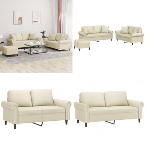 Set di Divani 3 pz con Cuscini Crema in Similpelle - Divano con cuscini - Similpelle