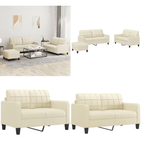 Set di Divani 3 pz con Cuscini crema in Similpelle - Divano con cuscini - Similpelle