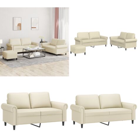 Set di Divani 3 pz con Cuscini crema in Similpelle - Divano con cuscini - Similpelle