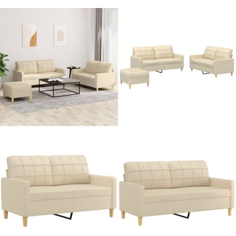 Set di Divani 3 pz con Cuscini Crema in Tessuto - Divano a 2 posti - Divano in tessuto