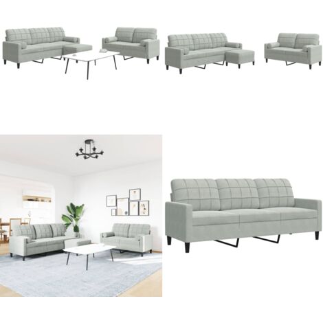 Set di Divani 3 pz con Cuscini e Rinforzi Grigio Chiaro Velluto - Divano a 3 posti - Divano con cuscini