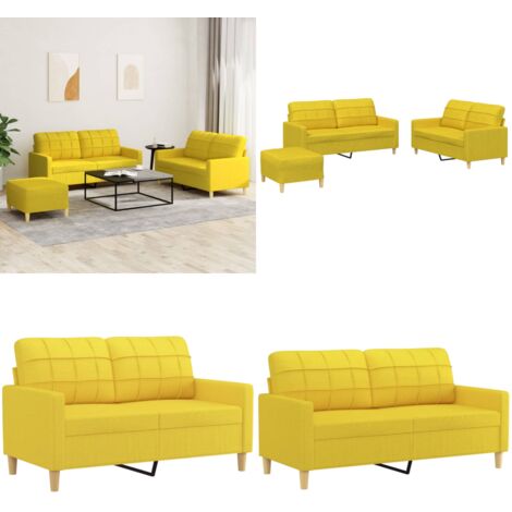 Set di Divani 3 pz con Cuscini Giallo Chiaro in Tessuto - Divano a 2 posti - Divano in tessuto