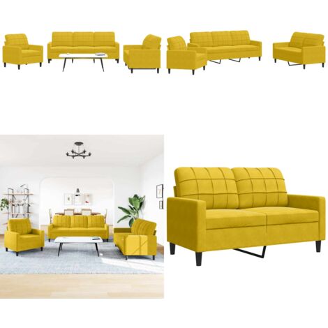 Set di Divani 3 pz con Cuscini giallo in Velluto - Divano giallo - Divano con cuscini
