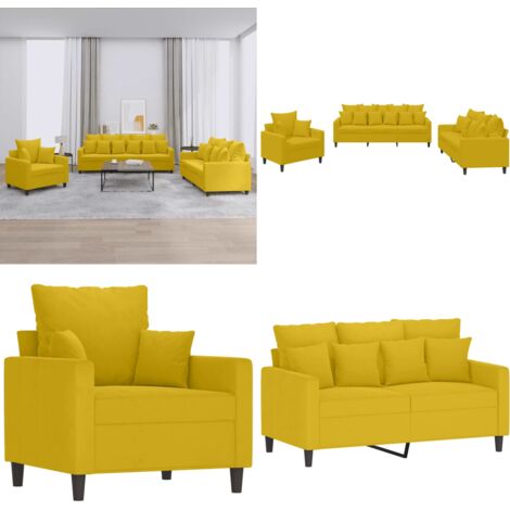 Set di Divani 3 pz con Cuscini giallo in Velluto - Divano giallo - Set di divani