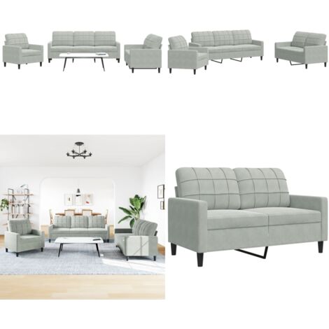 Set di Divani 3 pz con Cuscini Grigio Chiaro in Velluto - Divano a 3 posti - Divano relax