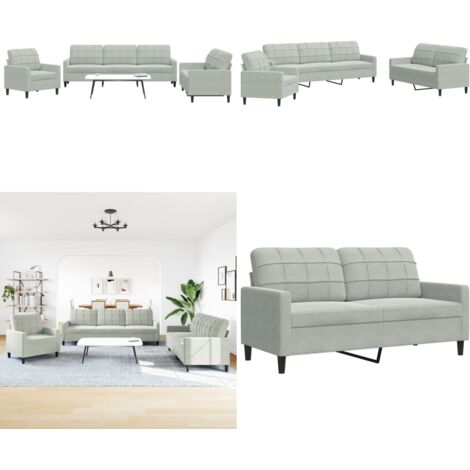 Set di Divani 3 pz con Cuscini Grigio Chiaro in Velluto - Divano con cuscini - Divano relax