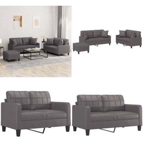 Set di Divani 3 pz con Cuscini Grigio in Similpelle - Divano con cuscini - Cuscini per divano
