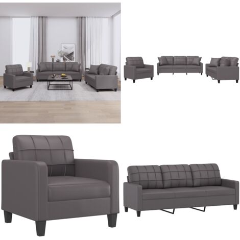 Set di Divani 3 pz con Cuscini Grigio in Similpelle - Divano con cuscini - Divano in similpelle