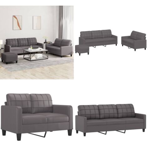 Set di Divani 3 pz con Cuscini Grigio in Similpelle - Divano con cuscini - Divano in similpelle