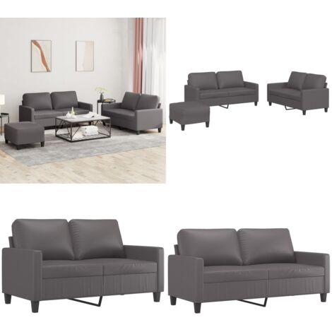 Set di Divani 3 pz con Cuscini Grigio in Similpelle - Divano con cuscini - Similpelle
