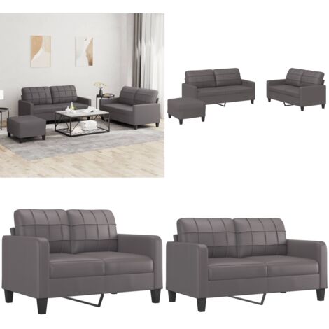 Set di Divani 3 pz con Cuscini Grigio in Similpelle - Divano con cuscini - Similpelle