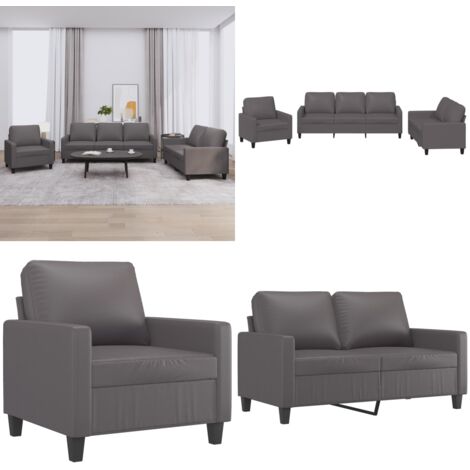 Set di Divani 3 pz con Cuscini Grigio in Similpelle - Divano grigio - Divano con cuscini