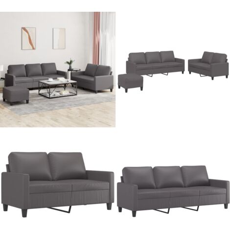 Set di Divani 3 pz con Cuscini Grigio in Similpelle - Divano grigio - Similpelle