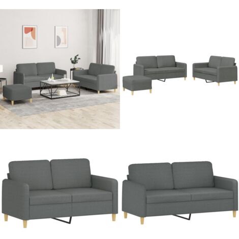 Set di Divani 3 pz con Cuscini Grigio Scuro in Tessuto - Divano a 2 posti - Divano in tessuto