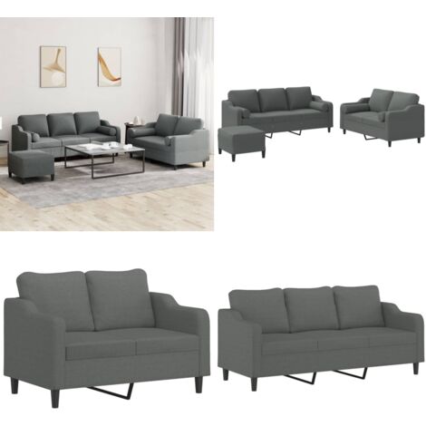Set di Divani 3 pz con Cuscini Grigio Scuro in Tessuto - Divano a 3 posti - Cuscini a rullo