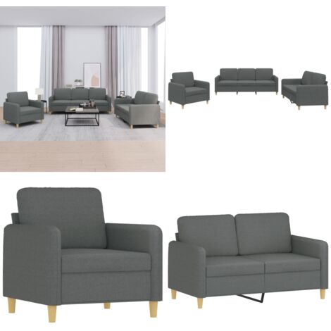 Set di Divani 3 pz con Cuscini Grigio Scuro in Tessuto - Divano a 3 posti - Divano con cuscini