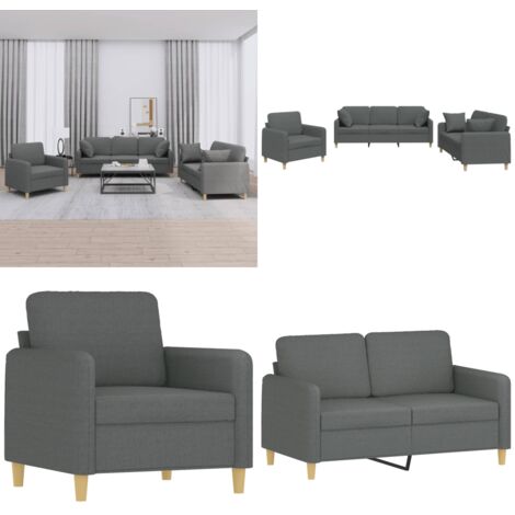 Set di Divani 3 pz con Cuscini Grigio Scuro in Tessuto - Divano a 3 posti - Divano con cuscini