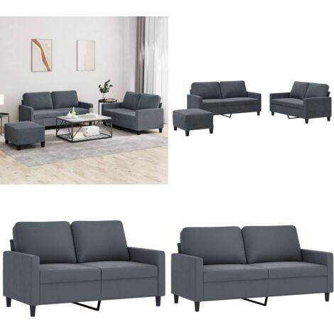 Set di Divani 3 pz con Cuscini Grigio Scuro in Velluto - Divano a 2 posti - Divano in velluto