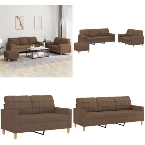 Set di Divani 3 pz con Cuscini Marrone in Tessuto - Divano a 2 posti - Cuscini decorativi