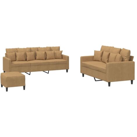 Set di Divani 3 pz con Cuscini Marrone in Velluto vidaXL