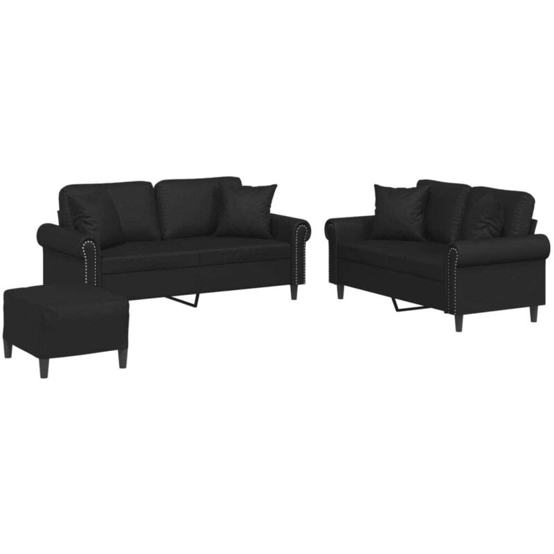Vidaxl Set Di Divani 3 Pz Con Cuscini Nero In Similpelle