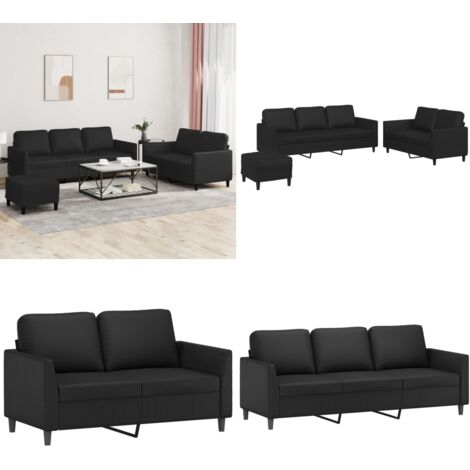 Set di Divani 3 pz con Cuscini Nero in Similpelle - Divano a 2 posti - Divano con cuscini
