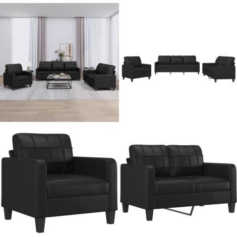 Set di Divani 3 pz con Cuscini Nero in Similpelle - Divano a 3 posti - Divano con cuscini